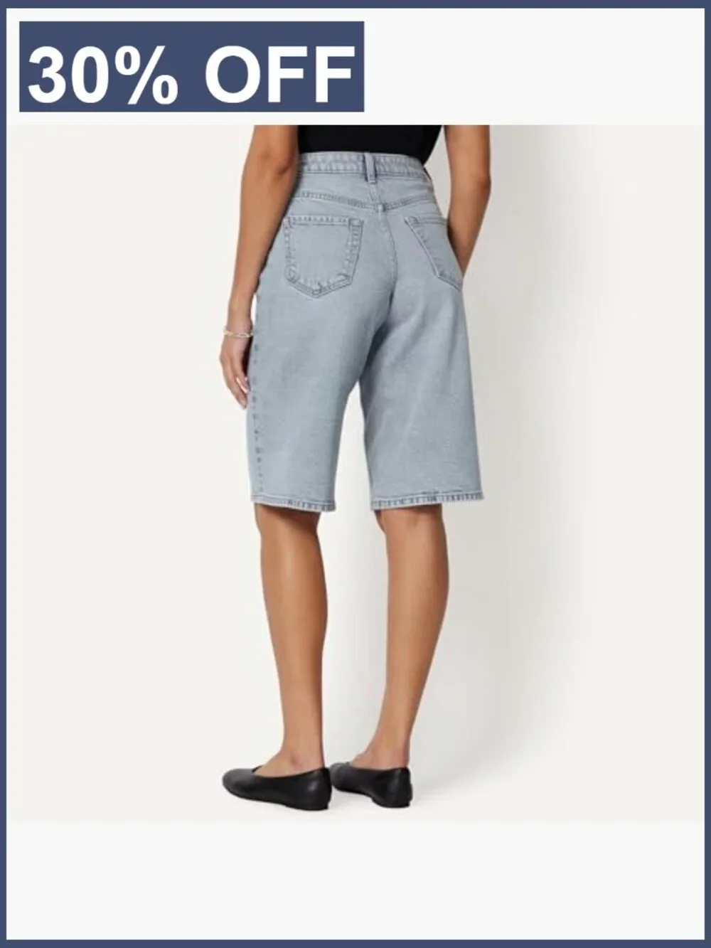 Women's Relaxed-Fit Mid-Rise Long Jean Shorts Bermuda Denim Stretch